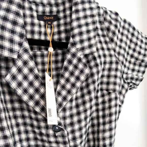 QUINCE XS 100% European Linen Button Front Dress in Classic Gingham Midi Belted - Picture 2 of 6